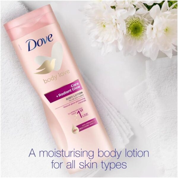 Dove Crema Hidratante Corporal Iluminadora Care + Radiant Glow con Sérum Restaura Ceramidas y Minerales Naturales para Todo Tipo de Piel, 400ml - Image 4