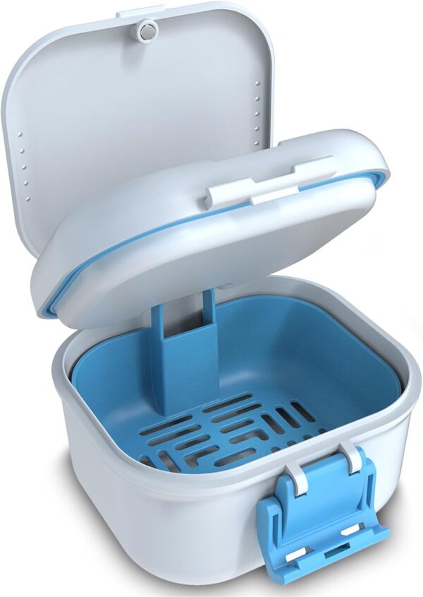 BVN Caja de prótesis a prueba de fugas, almacenamiento de transporte mejorado, caja de baño de dientes con filtro, bandeja para los dientes para remojar las dentaduras postizas, estuche de limpieza de
