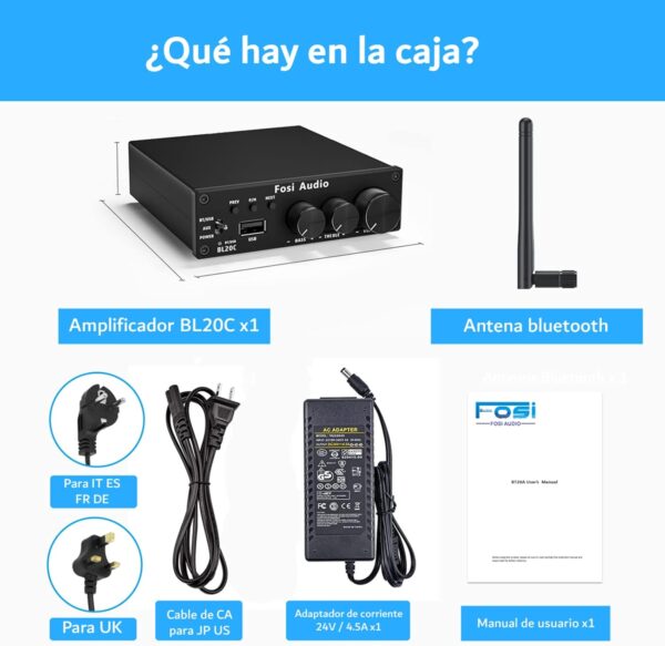 Fosi Audio BL20C Amplificador Receptor con Bluetooth 160W X2, Audio Estéreo 5.0, Reproductor U-Disk con Amplificador de Alta Resolución de 2.1 Canales, Altavoces Pasivos y Subwoofer Activo - Image 5