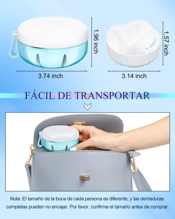 Caja Ferula Dental, Caja Dentadura Postiza, Caja Aparato Dental Portátil a Prueba de Fugas, Kit de Limpieza de Dentaduras Postizas con Cepillo Limpiador, Colador y Espejo - Image 5