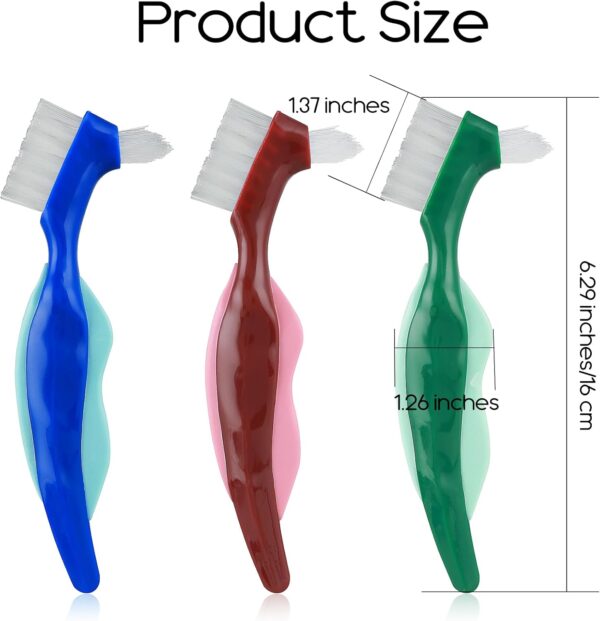 WLLHYF 3 cepillos de dentadura dura de, cepillo de limpieza de prótesis dental, cepillo portátil de doble cara, cerdas multicapa para el cuidado de la dentadura - Image 2