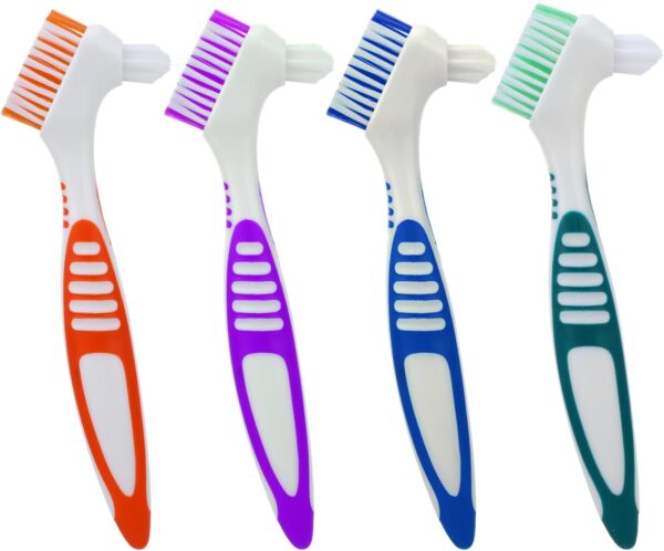 Giantree 4 cepillos para dentaduras postizas, cepillos de dientes con doble cara portátil de cerdas suaves multicapa y mango antideslizante de goma para el cuidado de prótesis dentales