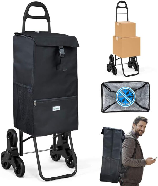 VOUNOT Carro de la Compra Plegables con 6 Ruedas y Bolsa Termica de 40 L, para Subir Escaleras, Negro
