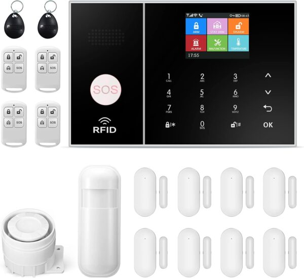 Sistema De Alarma para el Hogar Inalámbrico, Sistema De Alarma Antirrobo para el Hogar gsm con Control Remoto Inteligente, Pantalla LCD, Aviso de Voz, Seguridad para el Hogar/La Oficina