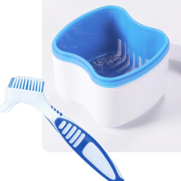 2 Cajas para dentaduras postizas, juego de cajas para dentaduras postizas con cepillo de dientes, Estuche Para Dentadura, Caja Dentadura kit, viene con cepillo de dientes (rosa + azul) - Image 6
