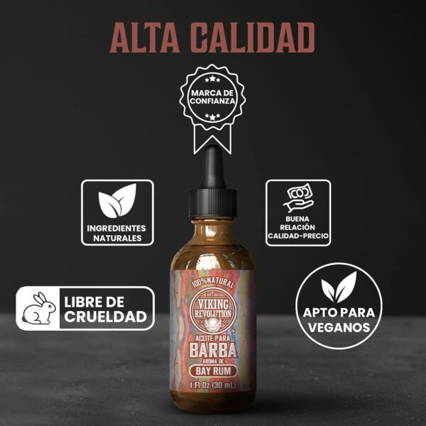 Viking Revolution - Aceite Barba Hombre - Aceites de Argan y Jojoba - Favorece el Crecimiento de la Barba - Suaviza y Fortalece la Barba y el Bigote de los Hombres - Aroma de Ron de Bahía - 30 ml - Image 6