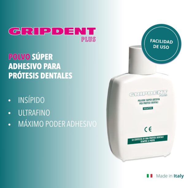 Gripdent Plus - Polvo Súper Adhesivo para Dentaduras y Prótesis Dentales - No Causa Irritaciones, Fijación Muy Sencilla - Image 2