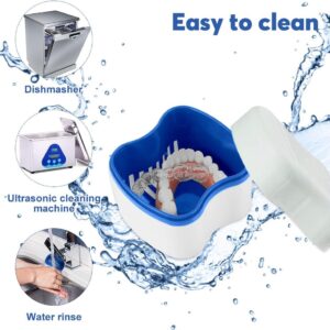 mizikuu 6 Piezas Caja Dentadura kit, Estuche Para Dentadura con 2 Pcs Cepillo de Dientes Postizos Caja de Almacenamiento de Dentaduras Postizas con colador Caja ortodoncia para Remojo Limpieza