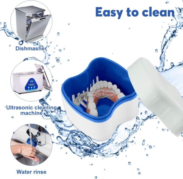 mizikuu 6 Piezas Caja Dentadura kit, Estuche Para Dentadura con 2 Pcs Cepillo de Dientes Postizos Caja de Almacenamiento de Dentaduras Postizas con colador Caja ortodoncia para Remojo Limpieza - Image 2