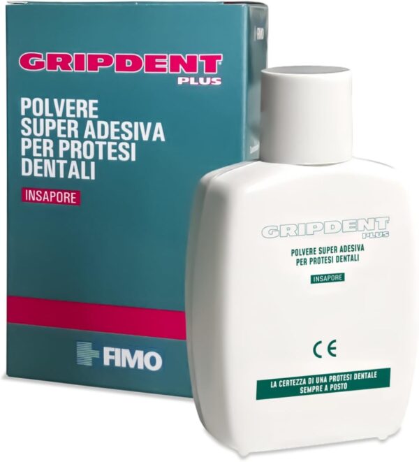 Gripdent Plus - Polvo Súper Adhesivo para Dentaduras y Prótesis Dentales - No Causa Irritaciones, Fijación Muy Sencilla