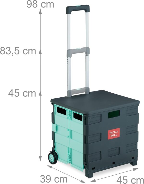Relaxdays Carro de la Compra Plegable, Carrito de Transporte con Ruedas y Asa Telescópica, hasta 35 kg, Turquesa/Gris, 98 x 45 x 39 cm - Image 4