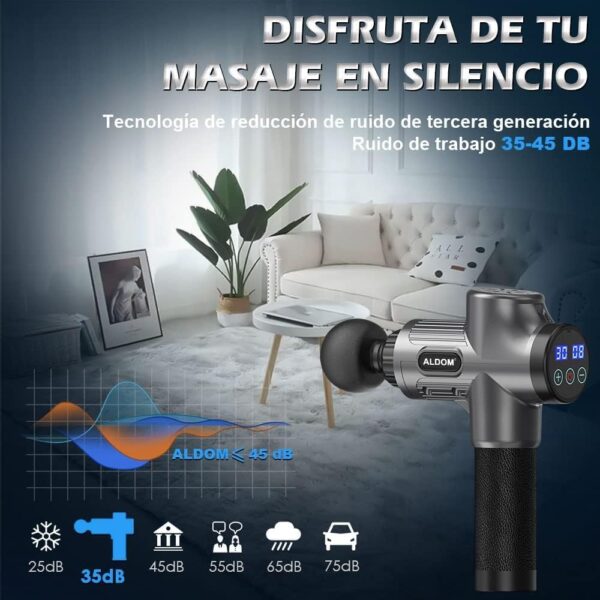 Pistola de Masaje Muscular, ALDOM Pistola Masaje Massage Gun Pistola Masajeadora Muscular Profesional y Carga Tipo C, 30 Niveles Ajustables, Silenciosos, 8 Cabezales Masajeador Muscular (Gris Plata) - Image 4