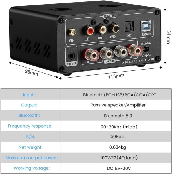 Mejora AIYIMA Tube T9 Bluetooth 5.0 6K4 Amplificador de Tubo de vacío USB DAC 100W Receptor estéreo Amp Coax/Opt HiFi Home Audio Amplificadores Digitales con medidor de VU - Image 4