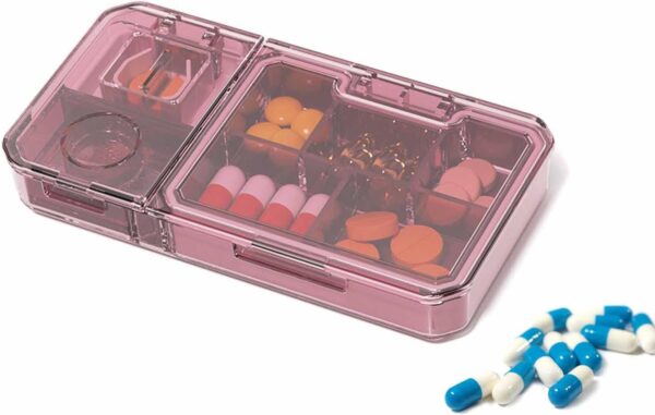 doepeBAE Organizador de Pastillas,Pastillero Semanal,Con Función de Corte y Rectificados,para Vitaminas, Suplementos y Medicamentos,Portátil para el Hogar y Viajes (Rojo) - Image 7