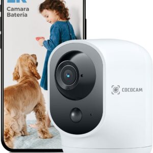 COCOCAM 2K Camara Vigilancia WiFi Interior Sin Cable con Batería 5200mAh, 355°P 90°T Inalámbrica para Vigilancia Bebés/Cámara Mascotas/Cuidado Ancianos, Reconocimiento AI, Detección Humana PIR