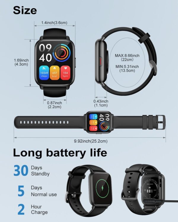 RUIMEN Smartwatch con Llamadas,Reloj Inteligente Haga Reciba Llamada y Asistente Voz, Smartwatch Mujer Hombre con Podómetro Oxígeno Sanguine Impermeable IP68 100+ Deportes Modos Pulsera de Actividad - Image 8