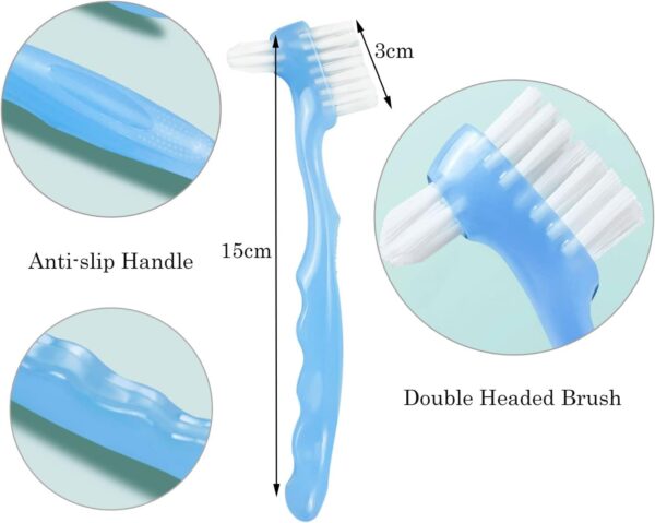 EvaGO 4 cepillos de limpieza de dentaduras postizas con cerdas multicapa y mango de goma ergonómico, cepillo portátil de doble cara para limpieza de dientes falsos (4C) - Image 4