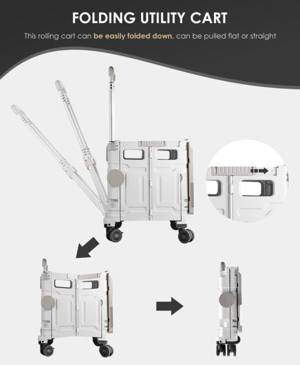 Tanice Carrito Compra Plegable 50L Carro Compra con Ruedas Giratorias de 360° Carro Plegable con Mango Ajustable de Tres Niveles para Comestibles, Compras, Oficina, Almacenaje - Image 3