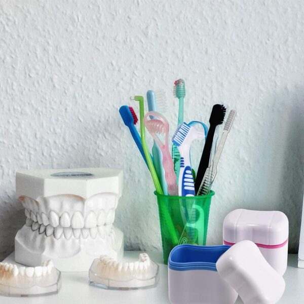 katmerio Dentures Case,2 Set Caja de baño de dentadura dental, juego de limpieza de dentaduras, caja de retención dental, contenedor de remojo,caja de dentadura para almacena - Image 5