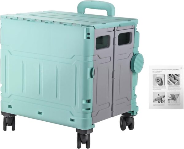 COLFULINE Carro Carrito de Compra Plegable con Rueda Giratoria de 360° Silencioso,Capacidad de 50 litros, Capacidad de Carga hasta 70 kg para Comestibles, Compras, Oficina - Image 7