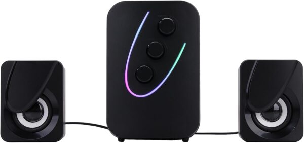 NK Altavoz Gaming x 2 Altavoces de 5W con 7 Colores LED Diferentes, Control Incluido con botón de Volumen, Agudos y Graves, Entrada Cable Jack 3,5 mm, Rango frecuencia 60Hz-20Hz - Image 4