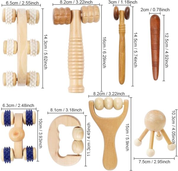 ACWOO 8 Pcs Herramienta de Masaje de Terapia de Madera, Masajeador Anticelulitico, Masaje Linfatico con Madera, Kit Maderoterapia, Juego de Rodillo de Madera, Guasha Masajeador Celuliti para Corporal - Image 2