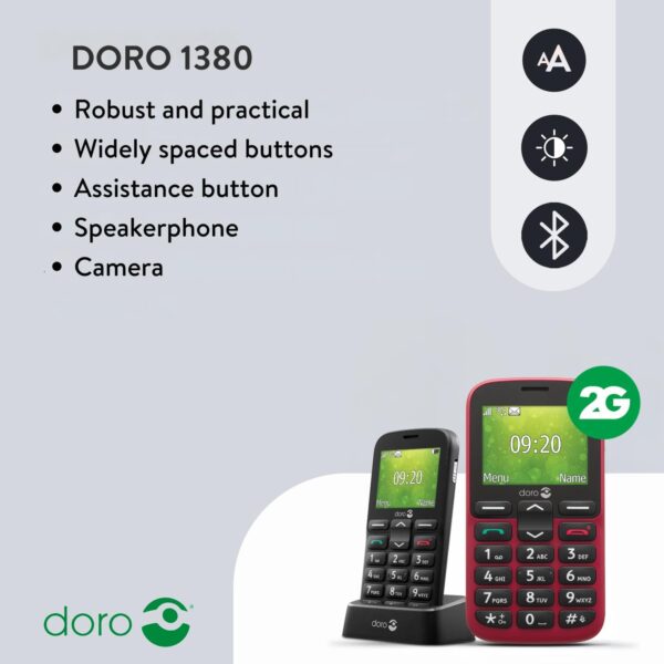Doro 1380 - Teléfono móvil desbloqueado 2G Dual SIM para personas mayores con pantalla de 2.4 pulgadas, cámara y botón de asistencia (negro) [versión británica e irlandesa] (negro) - Image 2
