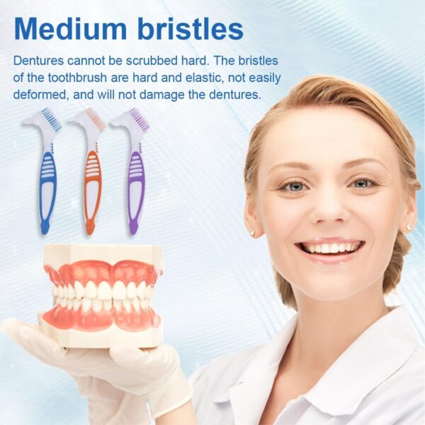 JTKREW 3pcs Cepillo Dentadura Postiza, Cepillos de Limpieza de Dientes Postizos Cepillos de Prótesis Portátiles de Doble Punta, Cepillo Dientes para Cuidado Dentaduras Postizas - Image 6