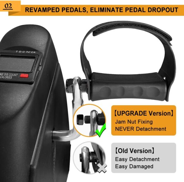 GOREDI Ejercitador de pedal para debajo del escritorio, mini bicicleta estática portátil con pantalla LCD para el hogar/oficina, ciclo de escritorio para pierna/brazo con asa, ejercitador de piernas - Image 3