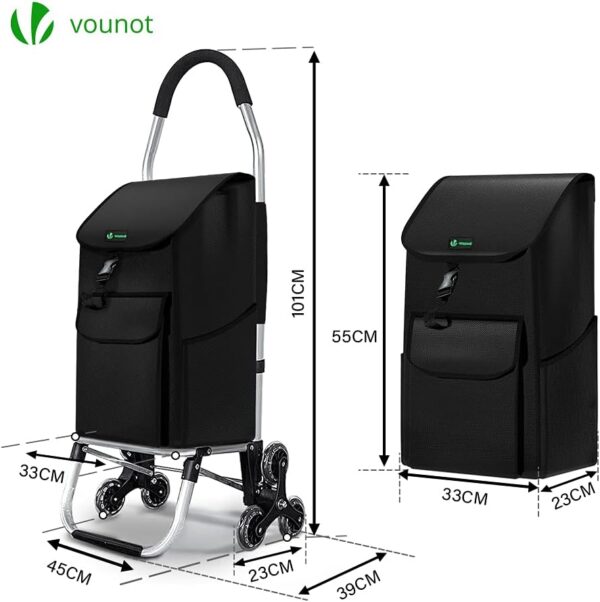 VOUNOT Carrito Compra Plegable de Aluminio, Carro de la Compra 6 Ruedas con Bolsa Oxford Desmontable, 45 L, Negro - Image 6
