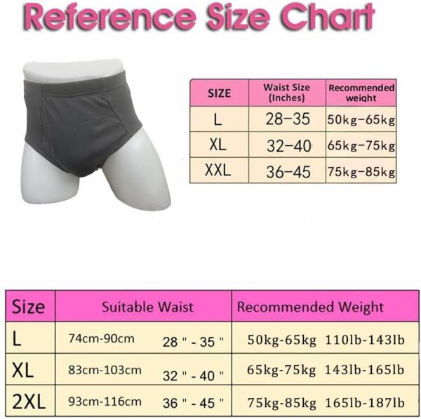 Pantalones cortos de incontinencia lavables para hombre, ropa interior abierta, para adultos, pacientes, reutilizables, transpirables, para adultos, próstata, 500 ml (Gris, L) - Image 5