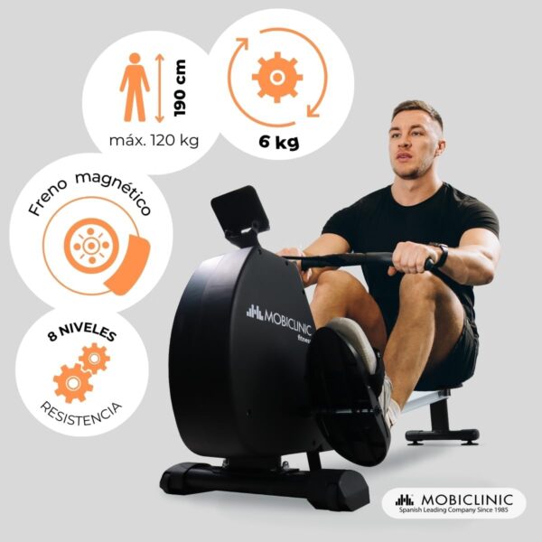 Mobiclinic® Fitness, Maquina de Remo, RowFit, 8 Niveles de Resistencia, Silencioso, Resistencia magnética, Monitor LCD, Soporte para móvil, hasta 120 kg, Volante de inercia de 6kg, Gym en casa - Image 7