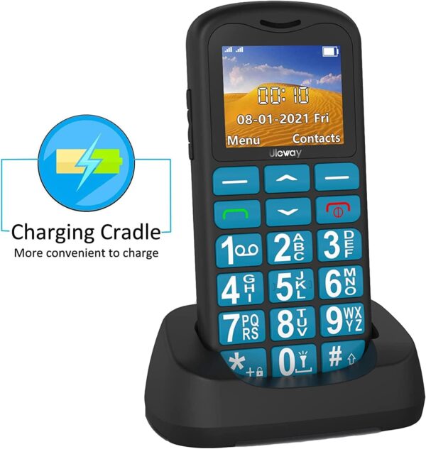 ukuu Teléfono Móvil para Personas Mayores con Botón SOS y Base Cargadora, Teclas Grandes Volumen Alto USB-C Bateria 1000mAh Pantalla Grande de 1,8 Pulgadas Fácil de Usar Celular para Ancianos - Azul - Image 3