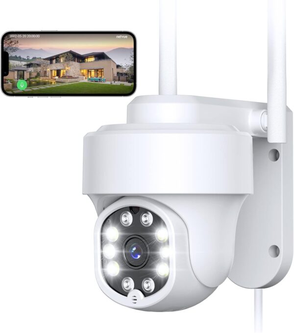 NETVUE Camara Vigilancia WiFi Exterior, Domicilio FHD Vista a 360° y Audio Bidireccional, Interior y Detección de Movimiento, Visión Nocturna en Color