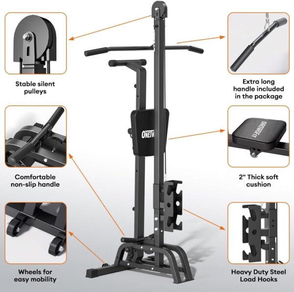 ONETWOFIT Máquina de Remo Plegable y Máquina LAT Pull Down 2 en 1 Multifunción Máquina de Remo Compacta para el Hogar, Remo Bajo Cable Fitness Power Tower Plegable - Image 7