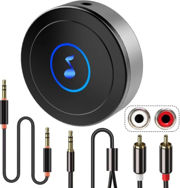 Receptor Bluetooth 5.0 para Home Stereo, Tablet, Altavoces, etc. con Salida AUX3.5/RCA, Baja latencia/Calidad de Audio HD, conexión de Doble Dispositivo
