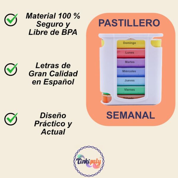 Pack de 2 Pastillero Semanal 4 Tomas Español, Pastillero Diario 7 Dias, Dosificador de Comprimidos con 28 Compartimentos, Organizador de Pastillas para Viaje Tinkipaly (2) - Image 4