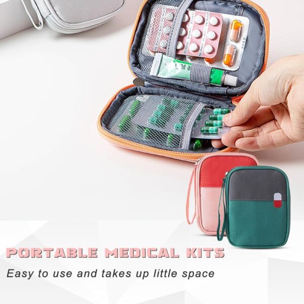 YunBey 2 Piezas Mini Botiquín Viaje Kit Primeros Auxilios Viaje Vacio Bolsa Medicamentos Vacia Portátil para Camping Coche Oficina Viaje (Rojo, Verde) - Image 6