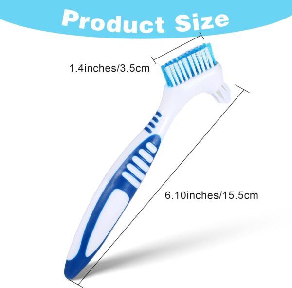 WLLHYF Juego de 2 cepillos de dientes para dentaduras postizas de doble cara, juego de limpiador de dentaduras postizas de alta calidad, cerdas multicapa, mango de goma (azul/naranja) - Image 2