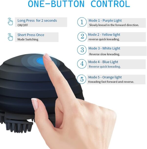CHLOVOE Masajeador eléctrico para el cuero cabelludo, masajeador portátil de mano IPX7 resistente al agua con 5 modos de amasado para la relajación corporal y el alivio del estrés - Image 3