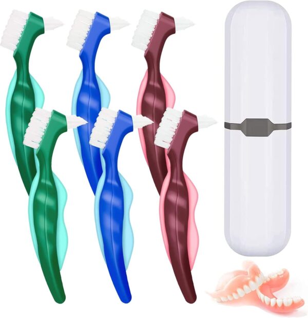 6 Piezas Cepillo de Limpieza para Dentaduras, Dentadura Conjunto de Cepillo, Limpieza para Dentaduras, Cepillo para dentaduras postizas Cepillo de dentadura Caja de dentadura, para el cuidado dental