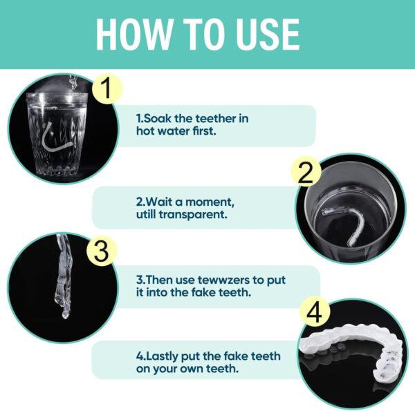 2 Pares Prótesis Dientes falsos, Blanqueamiento Dentaduras Dentaduras Prótesis Dientes falsos,Carillas Dientes Falsos Arriba y Abajo Blanqueamiento Dentaduras para Dientes Malos - Image 3