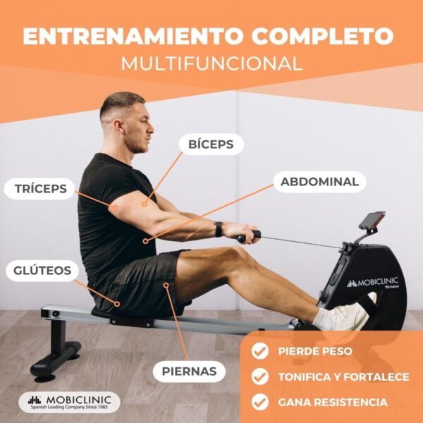 Mobiclinic® Fitness, Maquina de Remo, RowFit, 8 Niveles de Resistencia, Silencioso, Resistencia magnética, Monitor LCD, Soporte para móvil, hasta 120 kg, Volante de inercia de 6kg, Gym en casa - Image 4