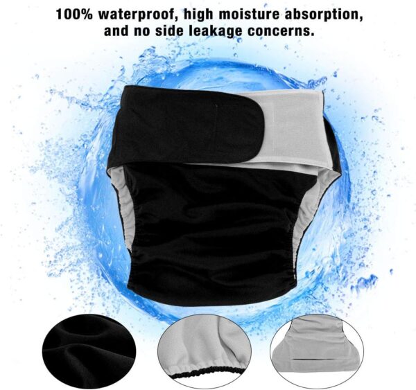 Pañal de tela para adultos, 1 pieza, reutilizable, ajustable, grande, para el cuidado de la incontinencia, pantalones de pañal de tela para personas con incontinencia discapacitadas (Color : Black) - Image 3
