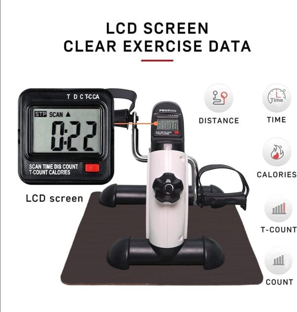 PROIRON Pedales Estaticos, Mini Bicicleta Estáticas con Pantalla LCD y Resistencia Ajustable, Entrenamiento de Brazos y Piernas, para Fitness Ajustable Resistencia para Hacer Ejercicio - Image 3