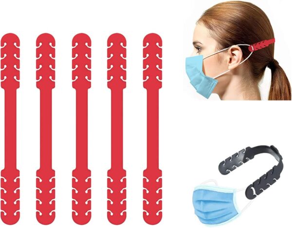 TBOC Salvaorejas Mascarillas Extensor Ajustable - [Pack 5 Piezas] Correa Antideslizante con Hebillas de Silicona [Roja] con Agarres para Sujetar Cuello Aliviar las Molestias Presión Cara Salva Orejas