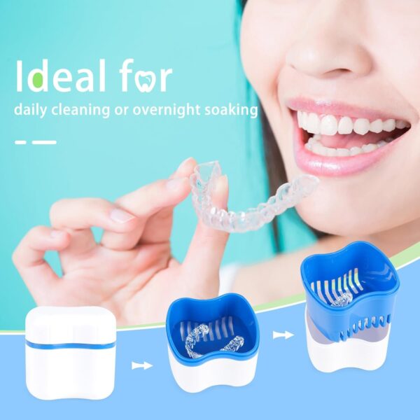 SUPAWAY 2 Estuche para dentadura Funda de dentadura Caja de dentaduras postizas con colador Caja para ortodoncia Caja de dentadura para almacena con 2 Cepillo de limpieza de dentadura Azul+Verde - Image 7