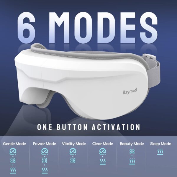 Masajeador Ocular con calor inalámbrico, calentador masajeador máscara para los ojos, relaja y reduce la fatiga ocular mejora el sueño, con música Bluetooth 6 modos de masaje - Image 3