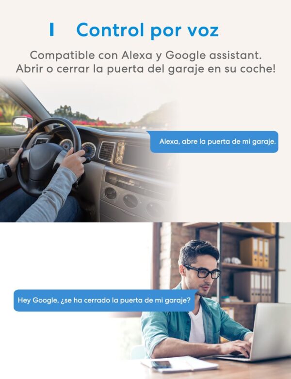Meross Abridor de Puertas de Garaje Inteligente, Abridor WiFi Garaje, Mando por App, Control por Voz, Compatible con Alexa, Google Home y SmartThings, No Requiere Hub, 2,4GHz - Image 2