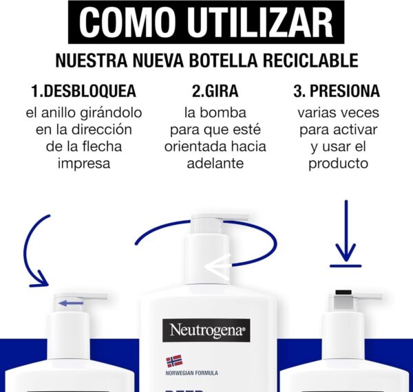 Neutrogena Fórmula Noruega Hidratación Profunda Loción Corporal Hipoalergénica (Pack de 2 X 750 ml), crema hidratante corporal para piel seca y sensible con tecnología Pro Ceramida y Glicerina - Image 6